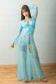 Conjunto de lencería azul con bata de tul