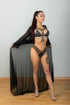 Conjunto de lencería negra con bata de tul
