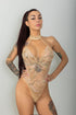 Body de Encaje Nude con Lentejuelas y Cuello Halter