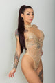 Body de Encaje Nude con Lentejuelas y Cuello Halter