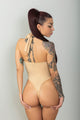 Body de Encaje Nude con Lentejuelas y Cuello Halter