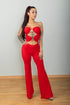 Mono Rojo Corte Sexy con Detalles Dorados