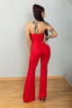 Mono Rojo Corte Sexy con Detalles Dorados
