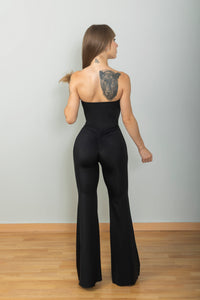 Mono Negro Corte Sexy con Detalles Dorados