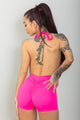Body corto rosa con transparencias y bordados florales