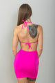 Mini Vestido Cut-Out Rosa Fucsia con Detalles de Brillo