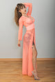 Conjunto de lencería naranja con bata de tul