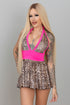Vestido corto animal print con detalle fucsia