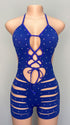 Mono Azul Corto Sexy con Aberturas y Brillantes – Edición Glam