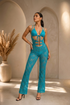 Mono de Encaje Cut-Out con Escote Halter – Azul