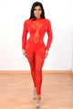 Sexy y atractivo mono de mujer rojo con transparencias J&L