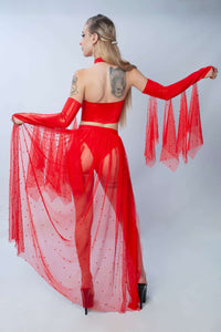 Sexy conjunto de bailarina rojo brillante