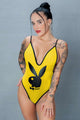 Bodysuit Amarillo con escote en V y estampado temático