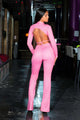 Conjunto de top y pantalon rosado temático