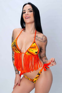 Bikini con estampado en color Naranja de flecos