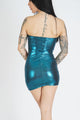 Vestido corto de mujer azul metalizado