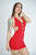 Vestido de mujer rojo escote de aros
