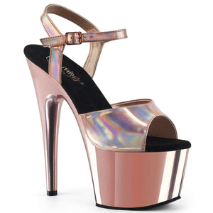 Sandalias 17 cm rosa metalizado y holograma.