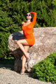 Vestido corto de mujer, color naranja de rejilla