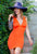 Vestido corto de mujer, color naranja lycra