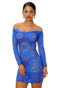 Elegante vestido Azul de encaje